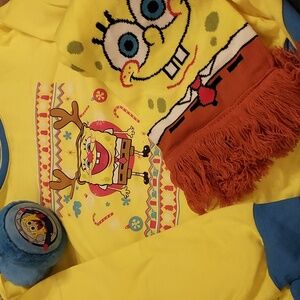3 Items!! Never Worn SpongeBob SquarePants Yellow Sweater with Scarf & ear muffs